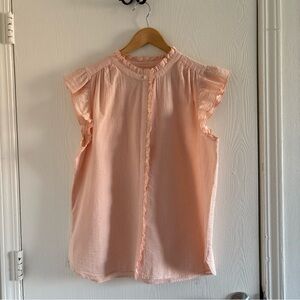 NWT LOFT Women’s Blush Peach Ruffle Sleeveless Cotton Top Size Large